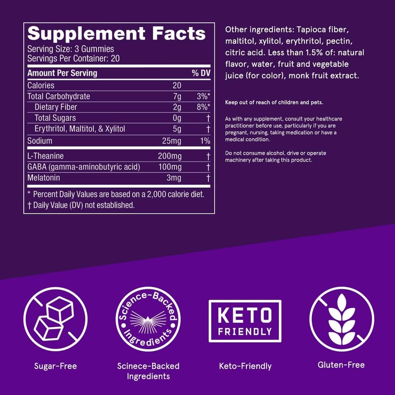 Bulletproof Sugar-Free BlackBerry Flavor Sleep Gummies, 60 Count, Keto Supplement