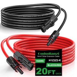 Oududianzi Solar Extension Cable 20Ft, Solar Wire 10AWG, Tinned Copper PV Cable 10Gauge, Solar Panel Cables with Waterproof Connectors for Home Boat RV Outdoor Camping Solar Panels