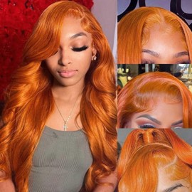 Aicrelery 26 Inch 13x6 Lace Front Wigs Human Hair Orange Ginger 13x6 Body Wave HD Lace Frontal Wig Pre Plucked with Baby Hair 180% Density Glueless Wigs for Women