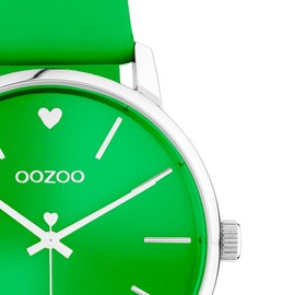 Oozoo Vintage Women's Watch – Silver Wrist Watch with 20 mm Leather Strap – Analogue Women's Watch in Round, Smoke green, Strap.