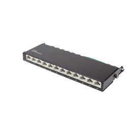 Good Connections Patch Panel - Desktop - Cat. 6A, 500 MHz - 10 GIGABIT Enabled - 12-Port - 0.5 U - STP Shielded - Tool-Free Opening - Jet Black (RAL9005)
