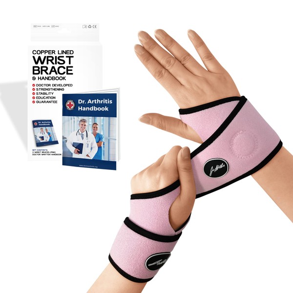 Dr. Arthritis Doctor Developed Comfy, Lightweight, Wrist Support-Strap-Brace-Hand Support, Perfect fit for both Right and Left Hand, for Men and Women (Pink, 2 Pack)