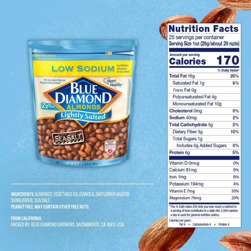 Blue Diamond Almonds Low Sodium Lightly Salted Snack Nuts, 40