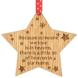 Manta Makes Because some we love is in heaven Wooden Memory Star Christmas Tree Decoration Memorial Bauble 4CD