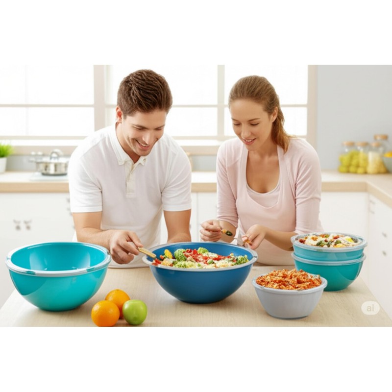 Alpine Cuisine 5 Piece Mixing Bowl Set with Lids Nesting