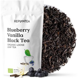 BLACK TEA BLUEBERRY VANILLA Organic 100g (50 Cups) | Bulk Black Tea with hints of Elderberry and Vanilla REPLANTEA