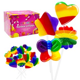 36 Pack Rainbow Flower, Colorful Butterfly, Galaxy Star & Heart Lollipop Suckers, Rainbow Swirl Lollipops Individually Wrapped Bulk, Kid's Lollipops Candy for Birthday, Net 8g Mixed Fruit Flavor