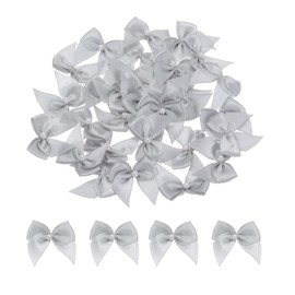 MECCANIXITY 40Pcs Mini Light Grey Ribbon Bow with Pearl 1" Ribbon Flowers Appliques for Craft DIY Hair Bow Sewing Wedding Party Christmas Decoration