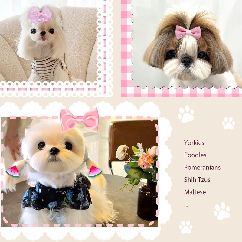 30Pcs Pink Dog Hair Bows Flowers for Small Dogs Hair