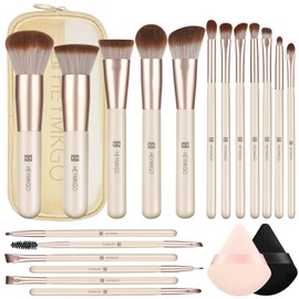Makeup Brush Set HEYMKGO 18 Pieces Professional Makeup Brush Set with 2 Powder Puff & Travel Bag, Premium Synthetic Foundation Powder Blush Blending Face Brush Eyeshadow Kit Makeup Brush Tools