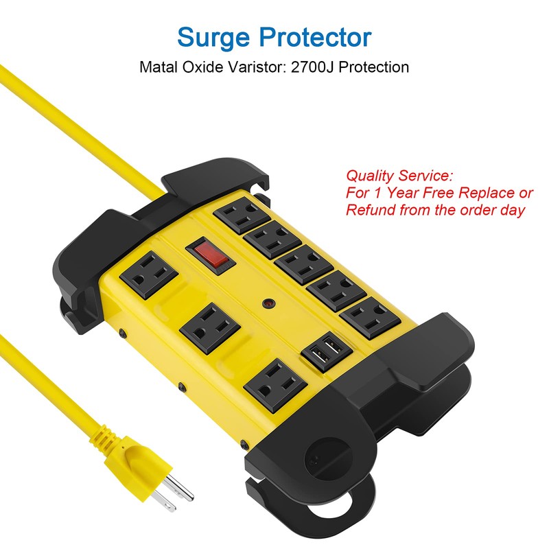 CCCEI Heavy Duty Power Strip with USB, Workshop 8 Outlet