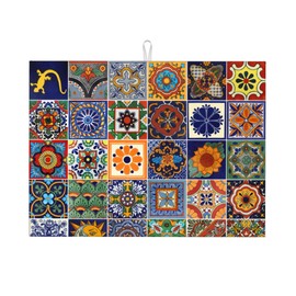 Talavera Tiles Dish Drying Mat for Kitchen Counter, 18 x 24 Inch Microfiber Dish Mats for Drying Dishes, Absorbent Dish Drying Pad Talavera Kitchen Decor Rack Mat