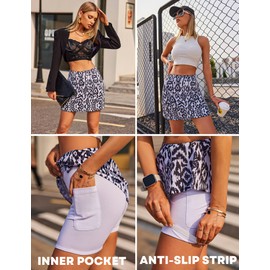 Ekouaer Women Skorts Tennis Skirts with Pockets Shorts Athletic Golf Skirts Running Tummy Control,Black Pattern Small