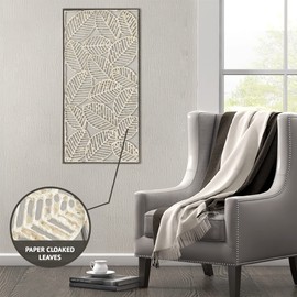 Madison Park Wall Art Living Room Décor Leaves Paper Cloaked with Metal Frame, Home Accent Modern Inspired Dining, Bathroom Decoration Ready to Hang Panel for Bedroom, 31.89" W x 15.94" H, Natural