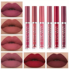 6 Counts Matte Liquid Lipstick Set Lip Stain Makeup, Long Lasting High Pigmented Nude Waterproof Non-Stick Cup Lip Gloss Kit for Girls Women Make up Gift Set Beauty Multicolor Pearl Cosmetic Glossy:_Set B