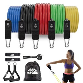 MAVIKS Exercise Resistance Bands for Working Out Set of 5 for Women and Men, Stretch Bands for Exercise, Physical Therapy, Arms Legs Workout, Stretching, Home Fitness (Power Bands)