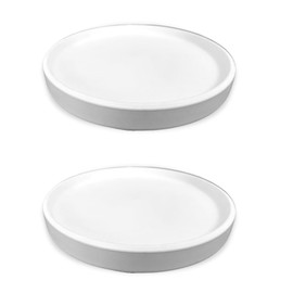 Braque Ceramic Plant Saucer 7 Inch, 2 Pack Round Matte White Flower Plant Saucers for Holding Water Drips and Soil, Ceramic Drainage Tray for Plant Pots, Include Silicone Feet Protect Surface