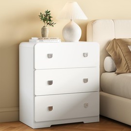 RoyalCraft White 3 Drawer Nightstand, Modern Painted Bedside Table with U-Shaped Handles, Wood Tall End Table for Bedroom, Entryway