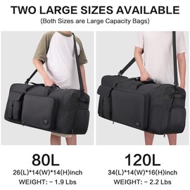 YOUNGOA 120L Foldable Travel Duffel Bag for Men & Women, Large Holdall Bag with Shoe Compartment, Lightweight Overnight Weekend Duffle Bag for Travel, Black
