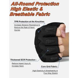 KUTOOK Cycling Gloves for Men Women Half Finger Mountain Road Breathable Dirt Trek Bike Accessories Gloves with Wrist Guard Anti-Slip Bike Gloves for Fitness Training Outdoor Sports Black XL