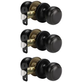 goldenwarm Black Passage Door Knobs, Matte Black Closet Door Knobs Interior, Black Passage Door Knobs Set for Hallway, Closet (3 Pack, Matte Black)