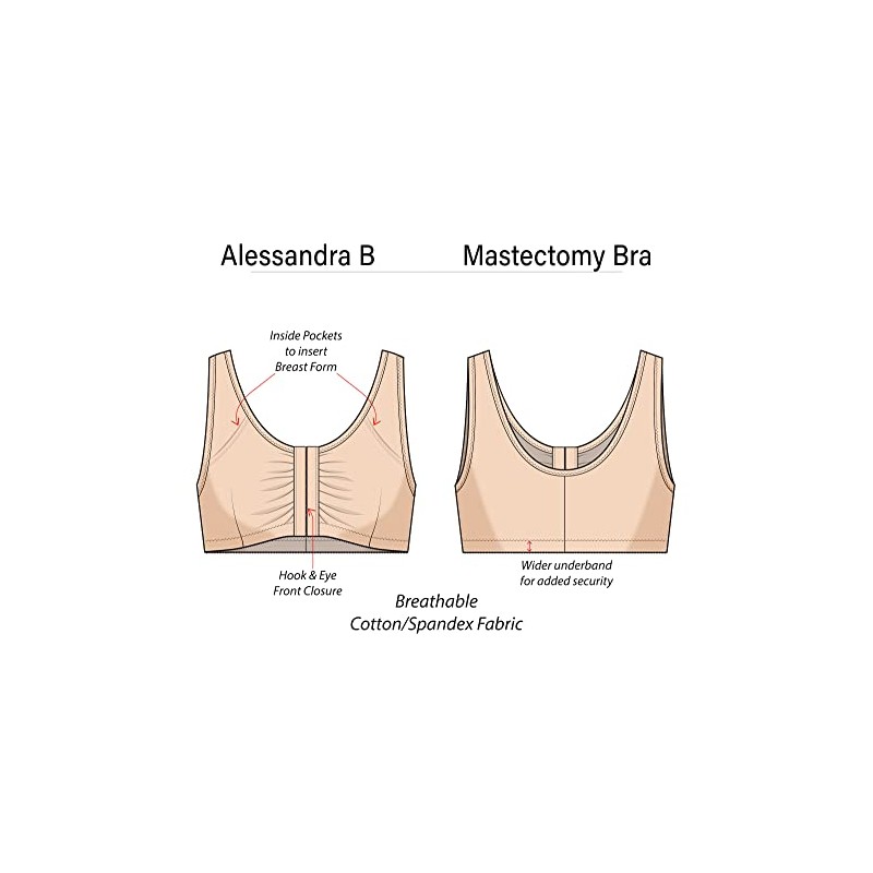 Alessandra B Mastectomy Bras with Pockets for Prosthesis-White,X-Large