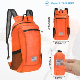 PATIKIL Hiking Backpack, 15L-20L Packable Lightweight Backpack Daypack Foldable Outdoor Climbing Cycling Backpacking Shoulder Bag for Men Women, Orange