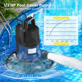 Cofiyard 1/2 HP Automatic Pool Cover Pump 3200 GPH Submersible Water Pump Inground & Above Ground, Water Removal Sump Pump with 25 Feet Power Cord for Swimming Pool Garden Pond Basement Window Well