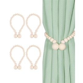 Magnetic Curtain Tiebacks 4 Pack Strong Magnets Closure, Boho Curtain Tiebacks Holders Wood Bead Magnetic Curtain Ties Back for Drapes & Curtains (Natural, 4)