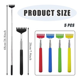 SYEYCW 5 Stück Rückenkratzer, Edelstahl Teleskop Rücken Kratzer, Hochwertiger Kratzhand Gegen Juckreiz, Teleskop Rückenkratzer, Rückenkratzer Gegen Juckreiz, für Haus, Reise und Büro, 5 Farben