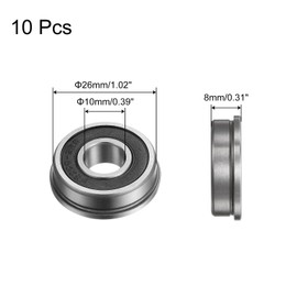 QUARKZMAN F6000-2RS Flange Ball Bearings, Pack of 10, 10 x 26 x 8 mm, Chrome Steel, Double Sealed ABEC1 Flange Bearings