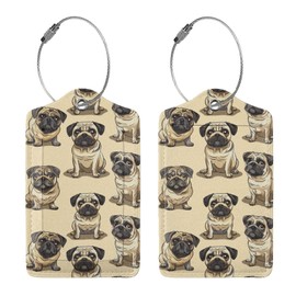 Buyidec 2 Pack Vintage Humor Pug Dogs Luggage Tags for Suitcases, Leather Baggage Tag with Loop, Funny Cool Name Id Card Cover Travel Bag Labels Set for Women Men Boys Girls Kids