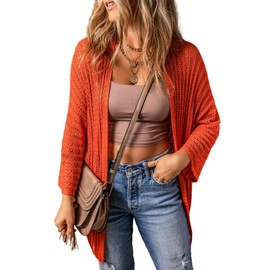 Dokotoo Cardigan Sweaters for Women Summer Lightweight Cardigan Dressy Crochet Womens Fashion Fall 2024 Vacation Beach Cruise Outfits for Women 2024 Resort Wear Clothes Clothing Orange