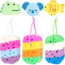6 Pcs Bath Sponges for Kids, Soft Shower Sponge with Cute Animal Shapes, Family Multipack of Bath Massage Sponges, Exfoliating Sponge for Men Women und Kids Sensitive Dry Skin