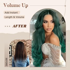 Jadeadyseg Dark Green Wig Long Layered Wavy Green Wigs with Curtain Bangs for Black White Women Synthetic Long Wavy Layered Natural Curly Wigs Heat Resistant for Daily Party Use 24Inch(GREEN)