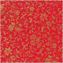 Caspari Flora Scrollwork Red & Gold Gift Wrap - 30" X 8' Roll