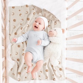 Bearmoss Baby Blanket, Cotton Baby Blankets, Newborns, Soft Crawling Blanket for Children, Muslin Sleeping Blankets for Toddlers, Girls, Boys, 75 x 100 cm (Brown Moon)