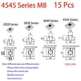 15Pcs 4545 Series T Sliding Nuts Hammer Nut Block Square Nuts M8 T Nuts for 4545 Aluminum Extrusion Profiles T Slot 10mm，for CNC Router Build Rail 3D Printer (m8)