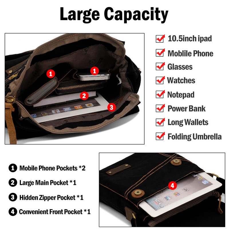 VARLIVOO Retro Men's Shoulder Bag Messenger Bags Work Bag Messenger