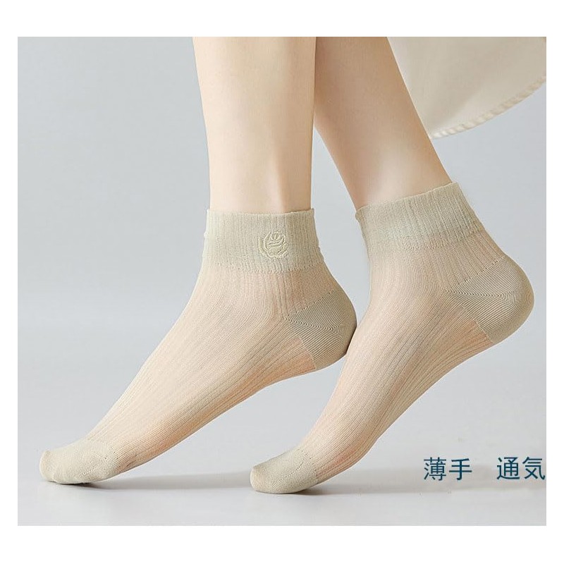 [Feiyda] 夏用 靴下 レディース 透明 薄手 涼しく アンクルソックス 純色 刺繍花柄
