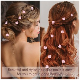 YISSION 20Pcs Mini Pink Flower Hair Clips with Rhinestone Cute Hair Pins Decorative Hair Clips Wedding Hair Barrettes Bridal Hair Accessories for Girls Women