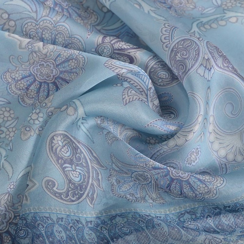 Mulberry Silk Women's Flower Print Lightweight Neck Silk Scarf Shawl,Rectangle