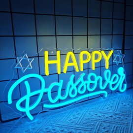 Happy Passover Neon Sign Passover Decorations Led Sign Dimmable Pesach Neon Lights Pesaj Seder Neon Wall Decor for Jewish Holiday Party Home Table Decor