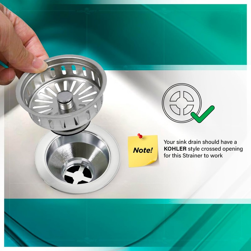 Highcraft 97353 Kitchen Sink Basket Strainer Replacement for Kohler Style