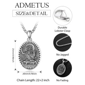 ADMETUS Manjushri Necklace Sterling Silver Bodhisattva Buddha Necklaces for Men Talisman Amulet Protection Pendant Chinese Constellation Zodiac Necklace Jewellery
