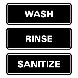 All Quality Standard WASH RINSE SANITIZE Sign Set of 3 Bay Sink Signs - Signs for restaurants and commercial kitchens - Easy to install - Sink hygiene Signs Set of 3 - Black (Small)