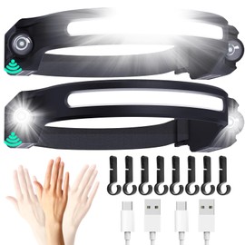 Headlamp Rechargeable 2PCS, Waterproof Head Light Flashlight, 2 XPE LED and COB LED Head Lamp, 260° Wide Beam Head Lamp, 6Mode Headlamps for Adults, Camping essentials, Fishing, Repairing, Running