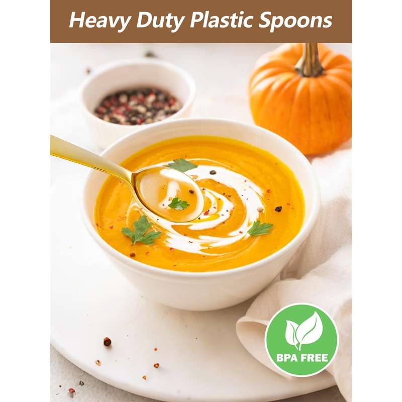 YOUBET 50Pcs Gold Plastic Spoons - Heavy Duty Plastic Spoons