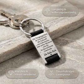Premium Key Ring with Elegant Engraving as Guardian Angel I Lucky Charm for Woman and Man I Gift Drive Careful I Love You (The Past is History)