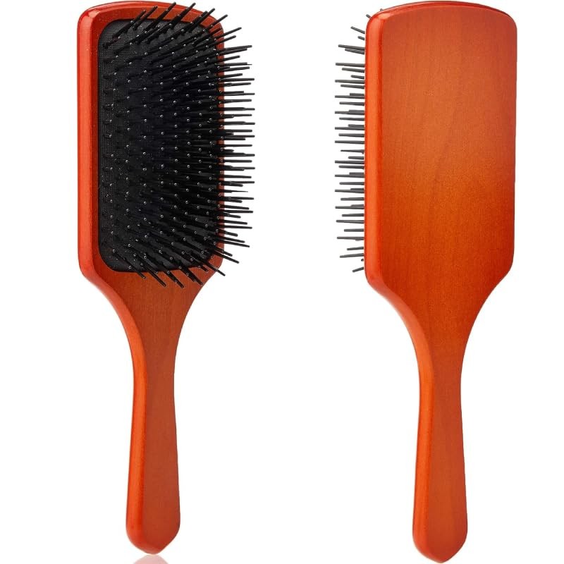 IMAXWAVE 8.5" Wooden Hair Brush with Round Plastic Spikes, Anti-Pull,